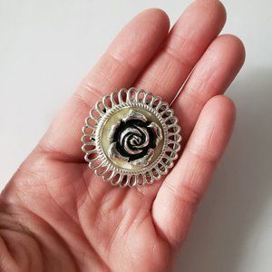 Vintage  Rose Silver Scarf Clip Mid Century Modern Design